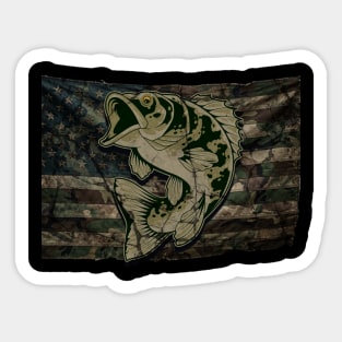 Fishing Camouflage US American Flag Bass Fish Design for Fishermen & Patriots – Perfect for Anglers, Boat Fishing Sticker